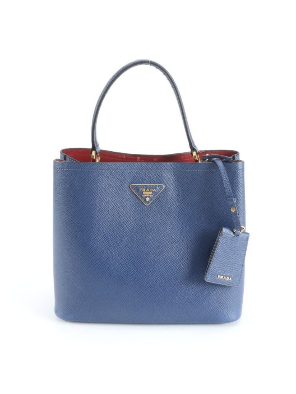 Prada Saffiano Leather Triangle Logo Blue Handbag Tote
